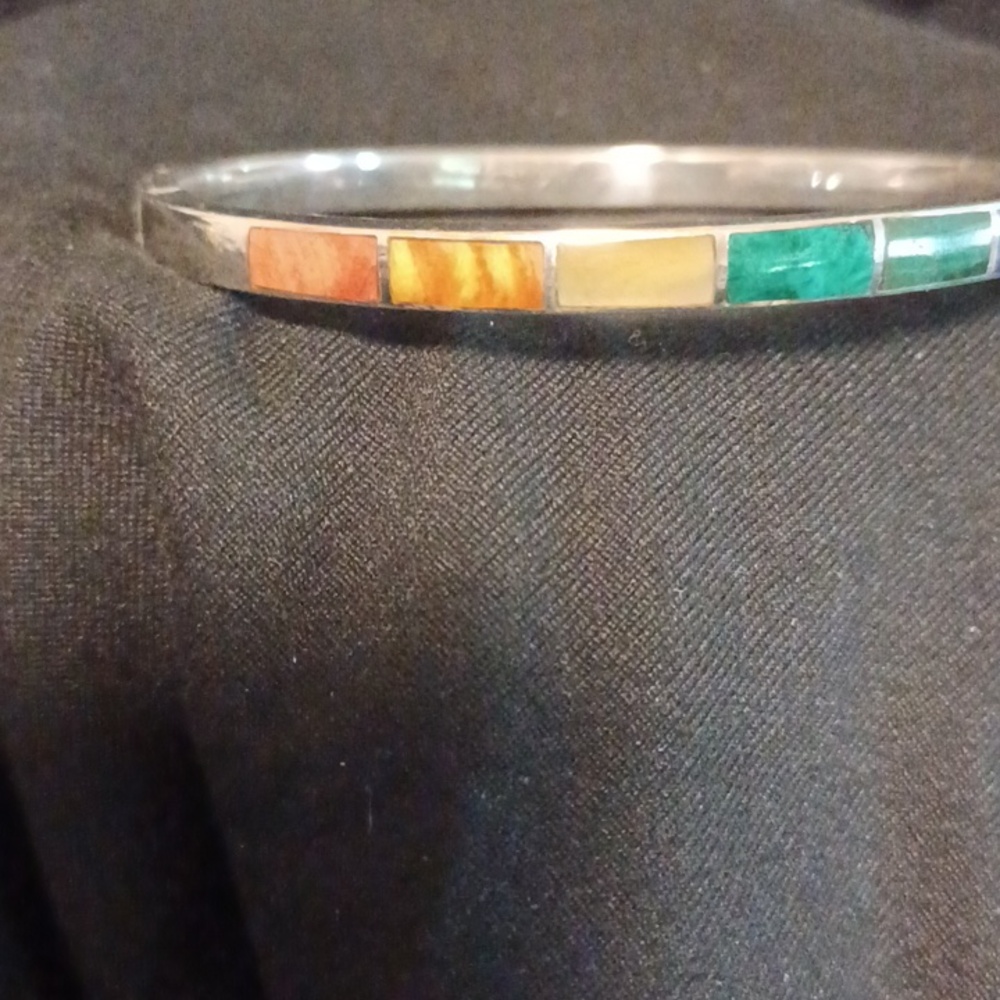 Multicolor Inlay Bangle Bracelet - Picture 2 of 4